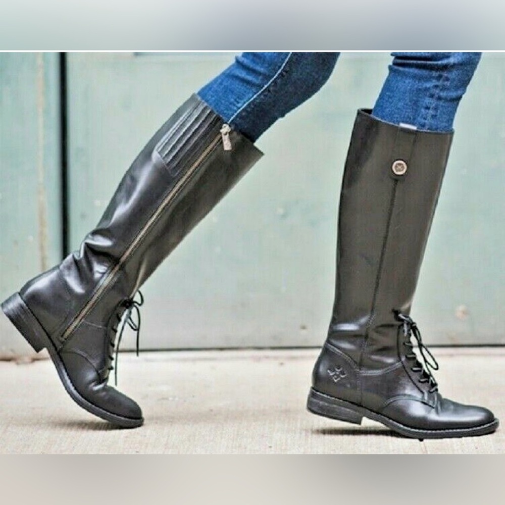 Patricia Nash Cavello Black Leather Riding Boots 9 Lace-Up Knee High Equestrian